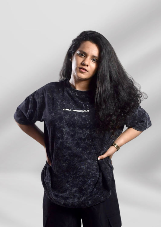 Black Acid Wash Oversized T-shirt