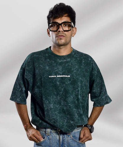 Bottle Green Acid Wash Oversized T-shirt