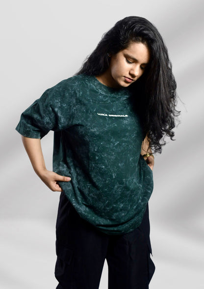 Bottle Green Acid Wash Oversized T-shirt